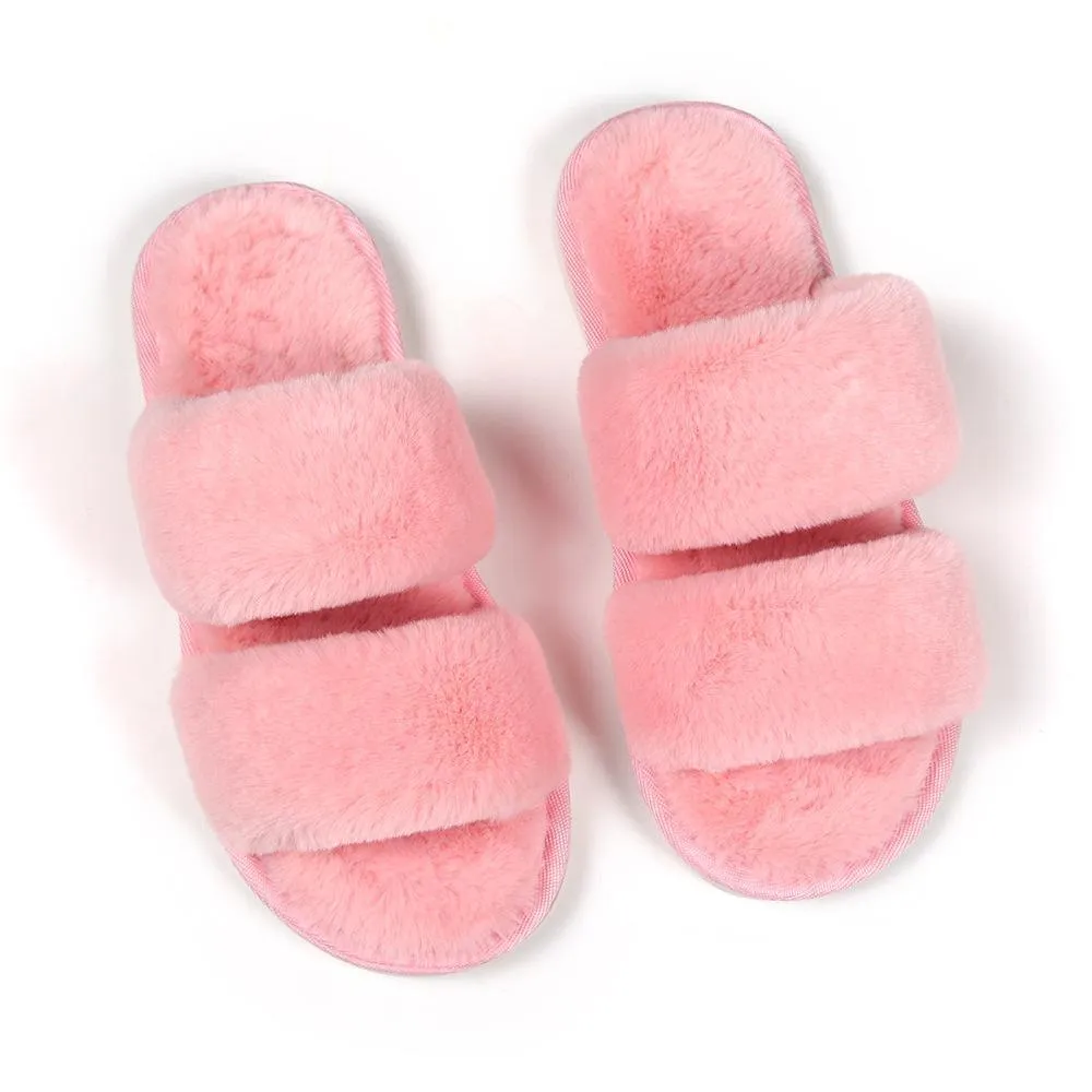 Chicvane Solid Color Fur Slides Shoes Home Furry Sleepers