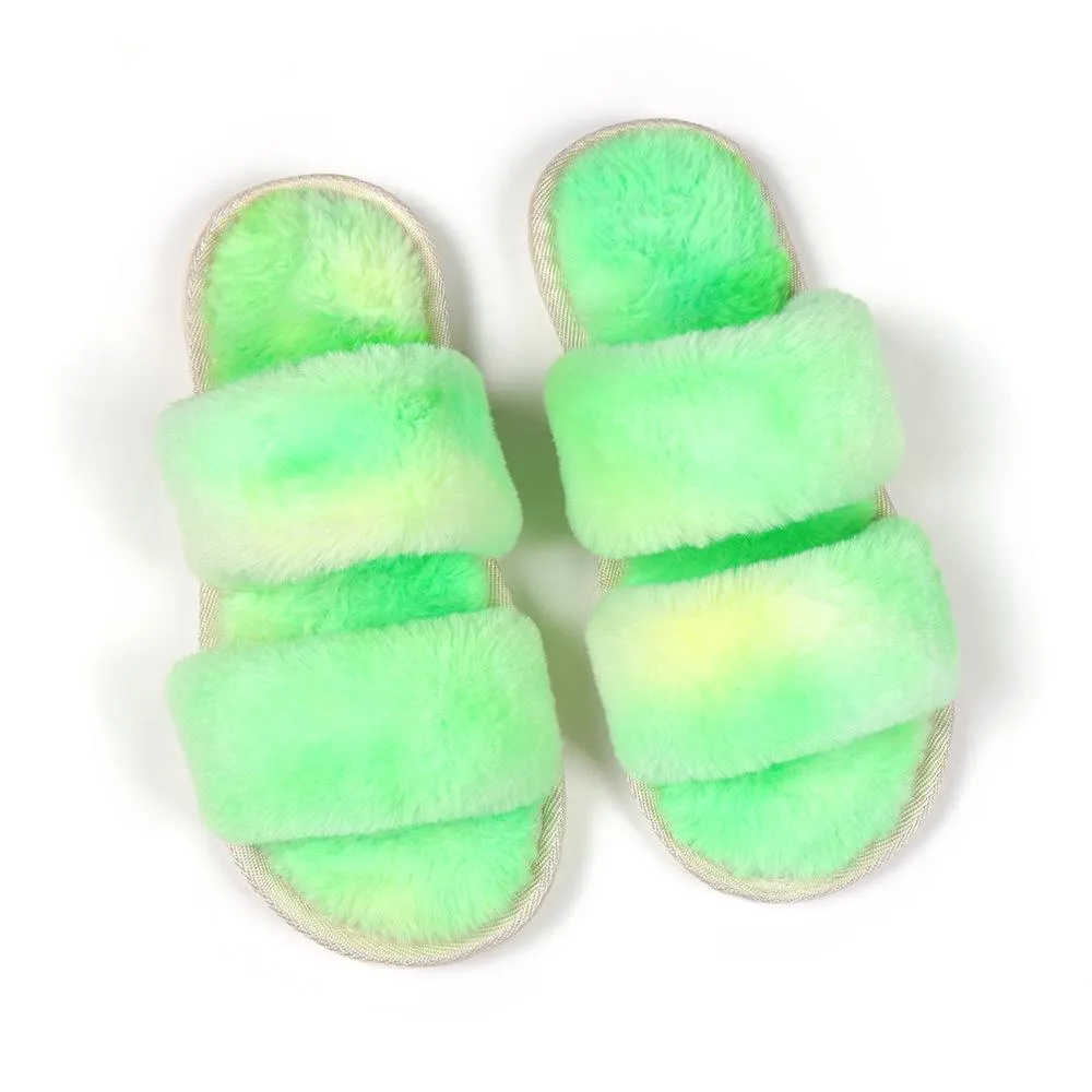 Chicvane Solid Color Fur Slides Shoes Home Furry Sleepers