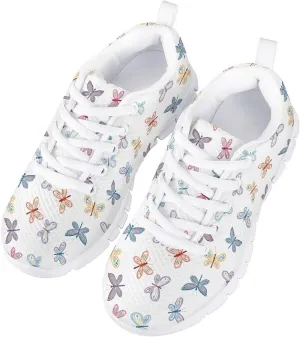 Children's Butterfly Sneaker Soft Lightweight Non-Slip Athletic Hiking Shoes for Big Kids Breathable Lace-Up Walking Sneaker for Litter Kids US 11-5
