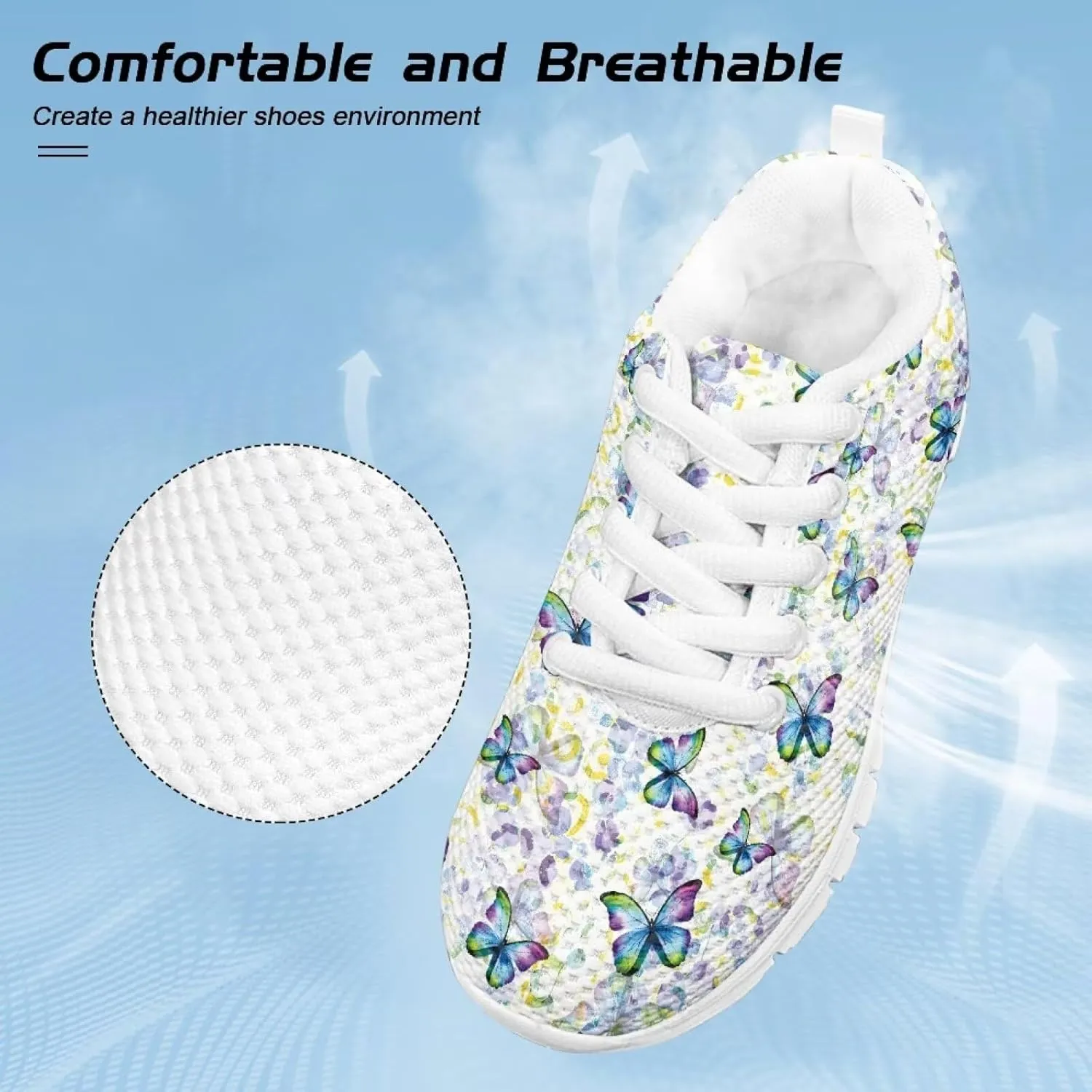 Children's Butterfly Sneaker Soft Lightweight Non-Slip Athletic Hiking Shoes for Big Kids Breathable Lace-Up Walking Sneaker for Litter Kids US 11-5