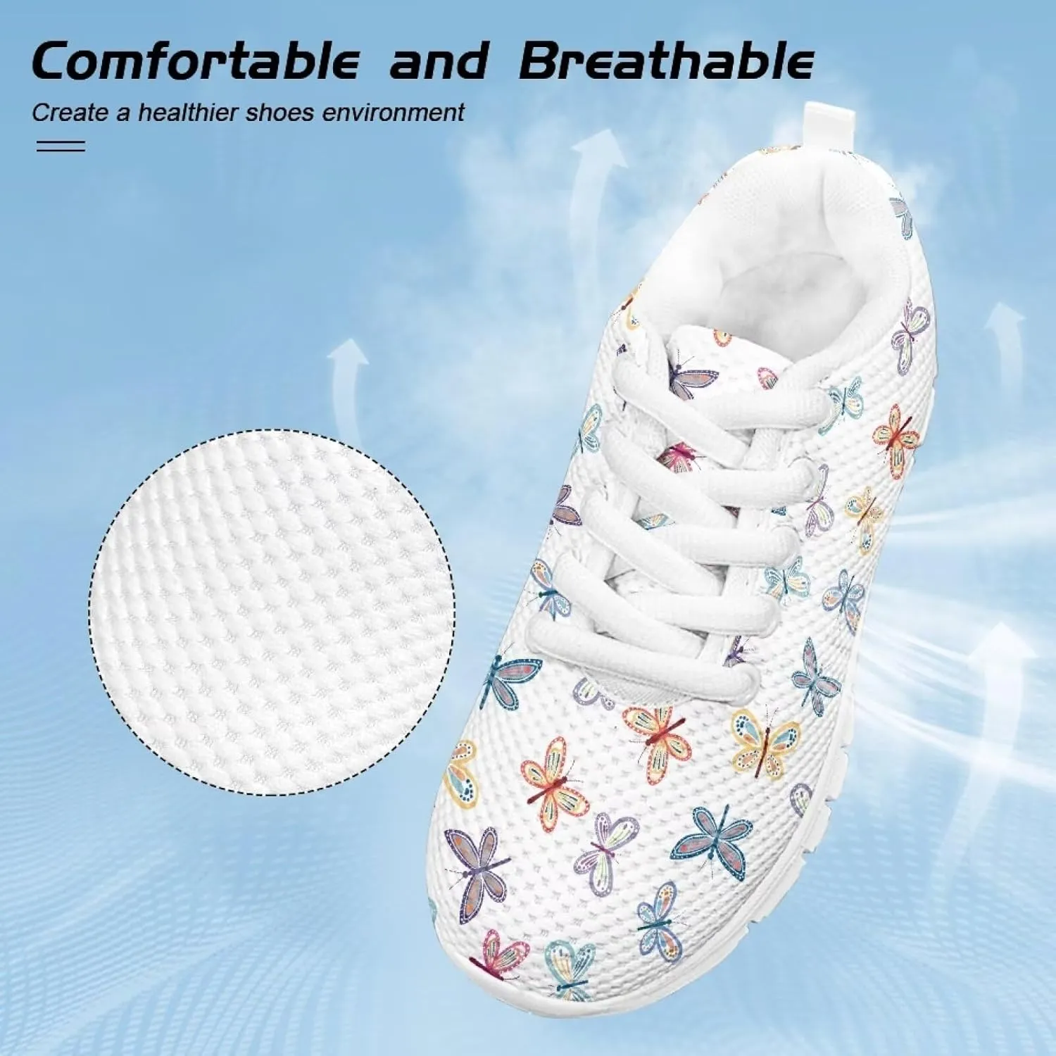 Children's Butterfly Sneaker Soft Lightweight Non-Slip Athletic Hiking Shoes for Big Kids Breathable Lace-Up Walking Sneaker for Litter Kids US 11-5