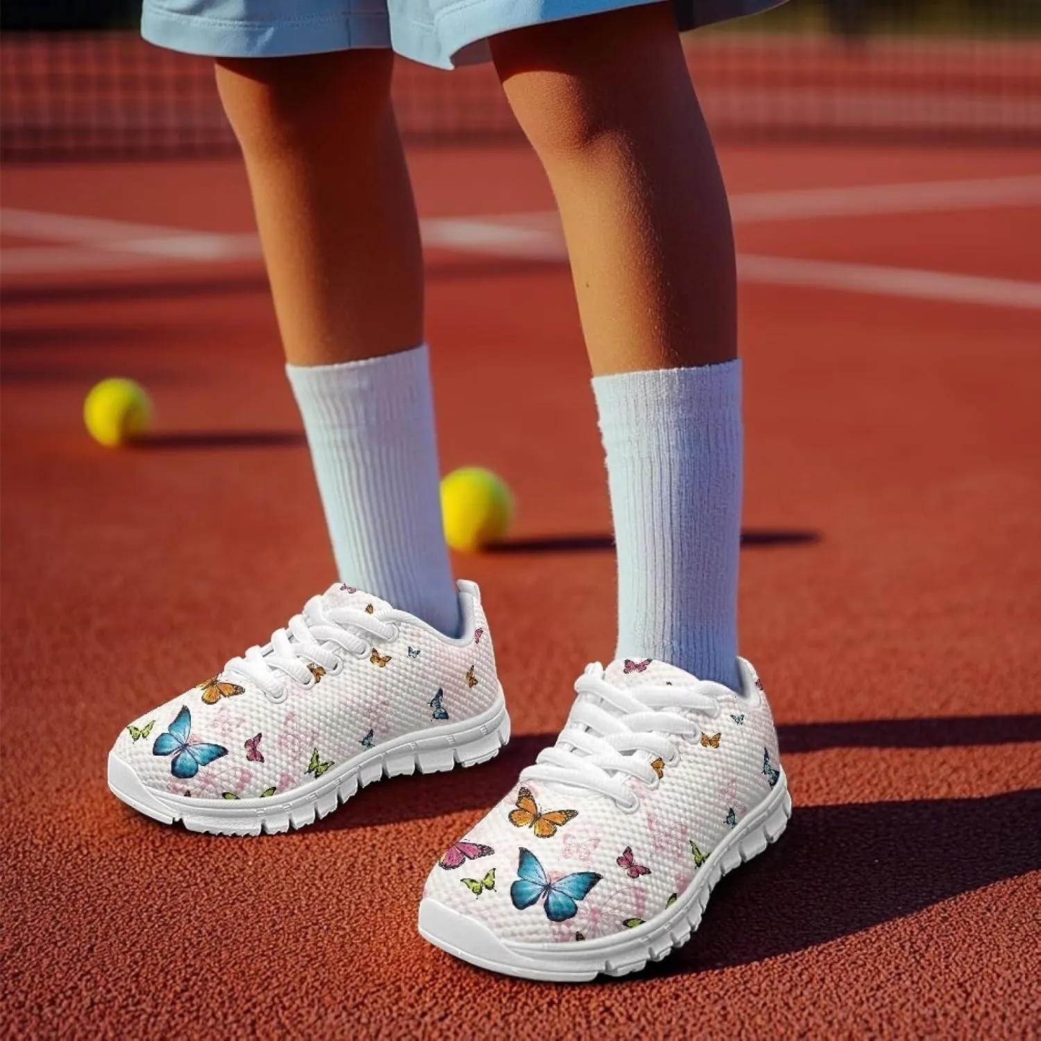 Children's Butterfly Sneaker Soft Lightweight Non-Slip Athletic Hiking Shoes for Big Kids Breathable Lace-Up Walking Sneaker for Litter Kids US 11-5