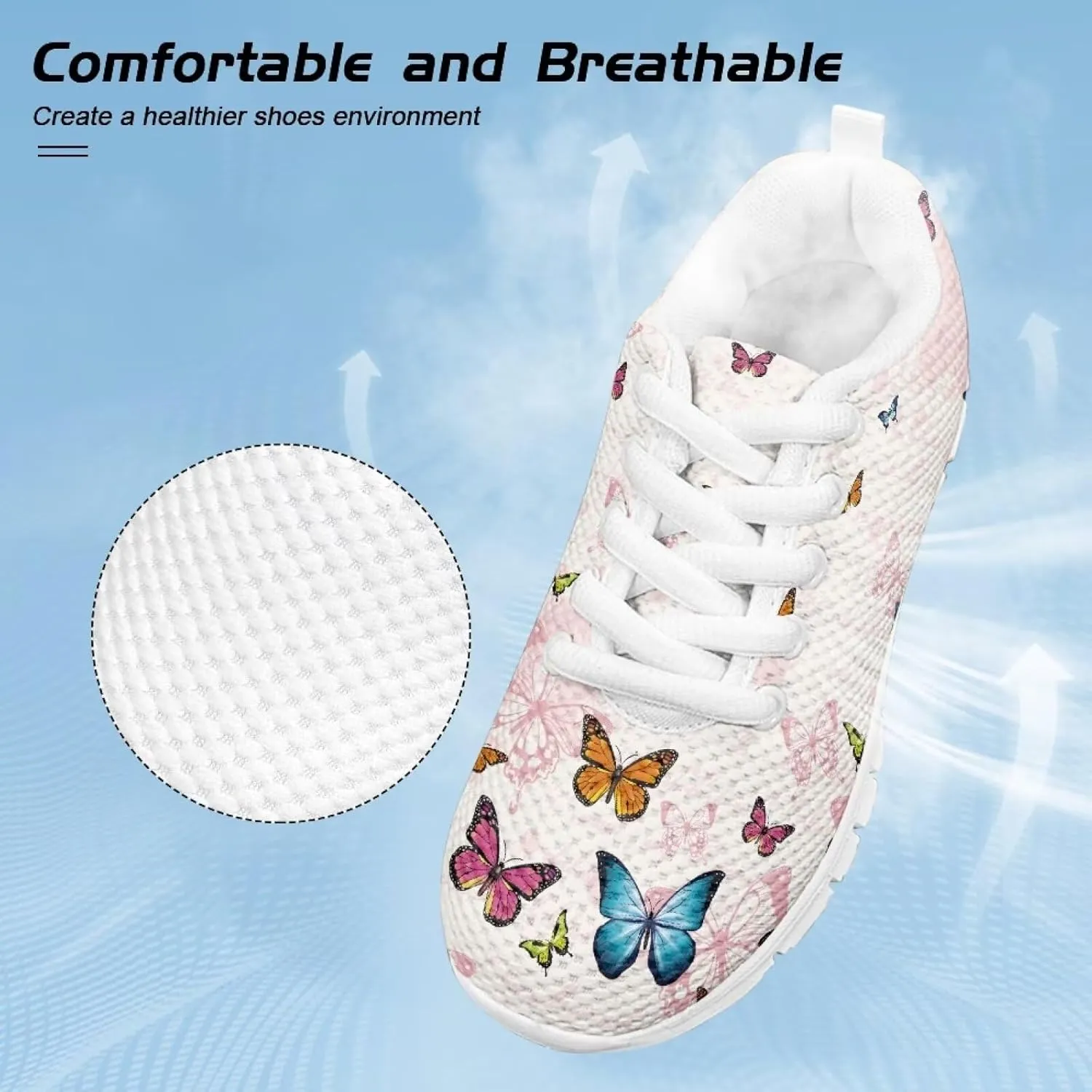 Children's Butterfly Sneaker Soft Lightweight Non-Slip Athletic Hiking Shoes for Big Kids Breathable Lace-Up Walking Sneaker for Litter Kids US 11-5