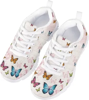 Children's Butterfly Sneaker Soft Lightweight Non-Slip Athletic Hiking Shoes for Big Kids Breathable Lace-Up Walking Sneaker for Litter Kids US 11-5