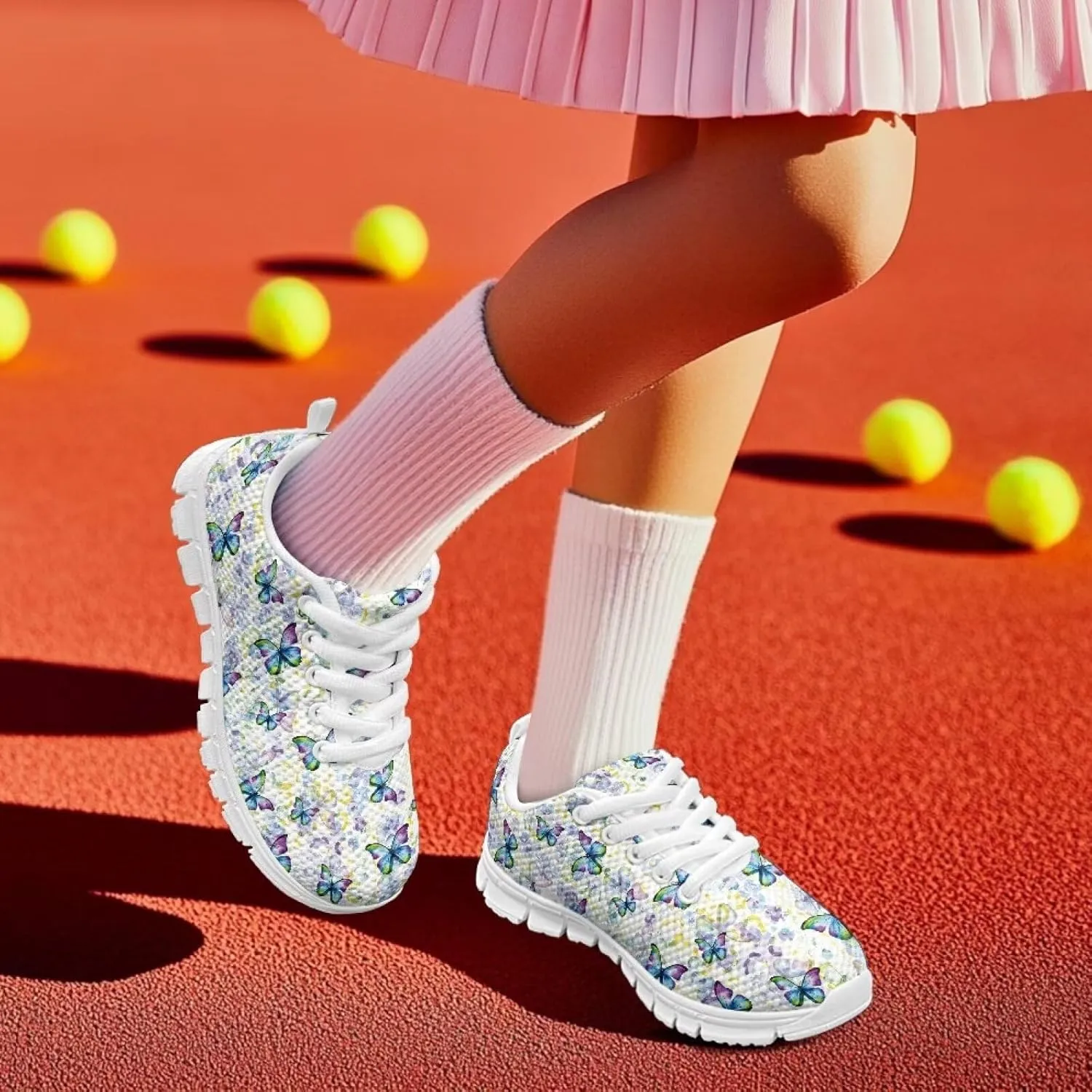 Children's Butterfly Sneaker Soft Lightweight Non-Slip Athletic Hiking Shoes for Big Kids Breathable Lace-Up Walking Sneaker for Litter Kids US 11-5