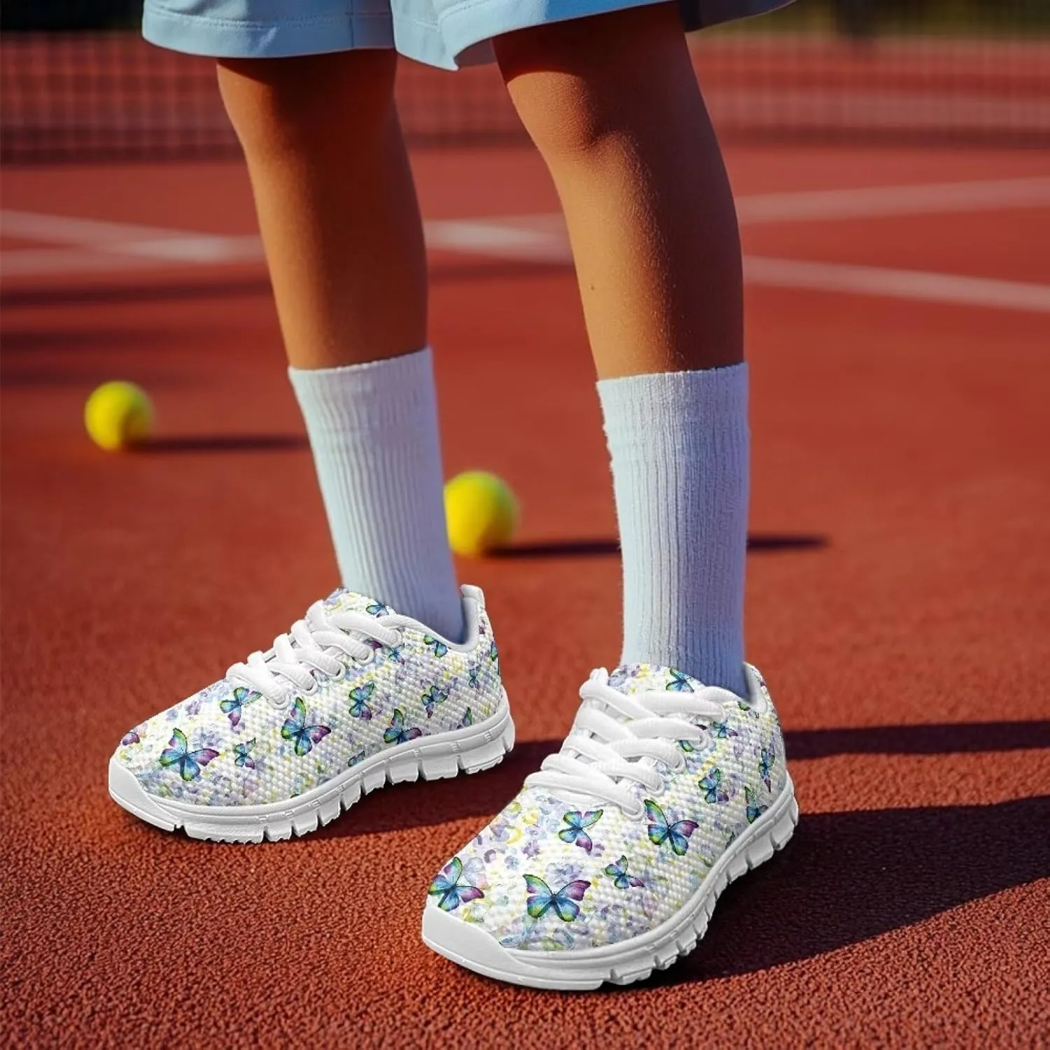 Children's Butterfly Sneaker Soft Lightweight Non-Slip Athletic Hiking Shoes for Big Kids Breathable Lace-Up Walking Sneaker for Litter Kids US 11-5