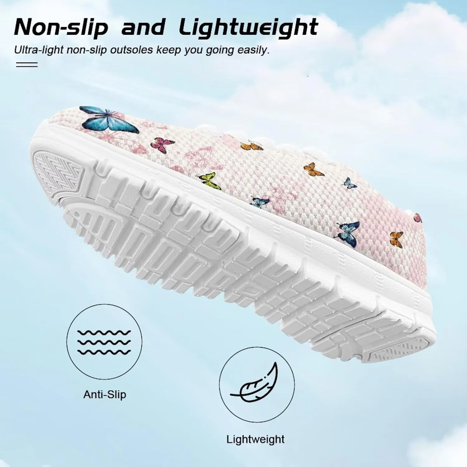 Children's Butterfly Sneaker Soft Lightweight Non-Slip Athletic Hiking Shoes for Big Kids Breathable Lace-Up Walking Sneaker for Litter Kids US 11-5