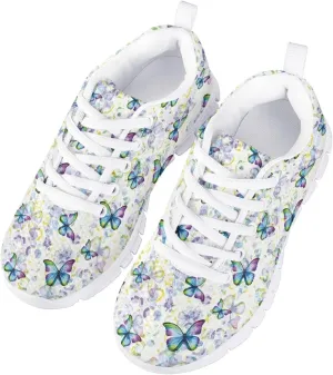 Children's Butterfly Sneaker Soft Lightweight Non-Slip Athletic Hiking Shoes for Big Kids Breathable Lace-Up Walking Sneaker for Litter Kids US 11-5