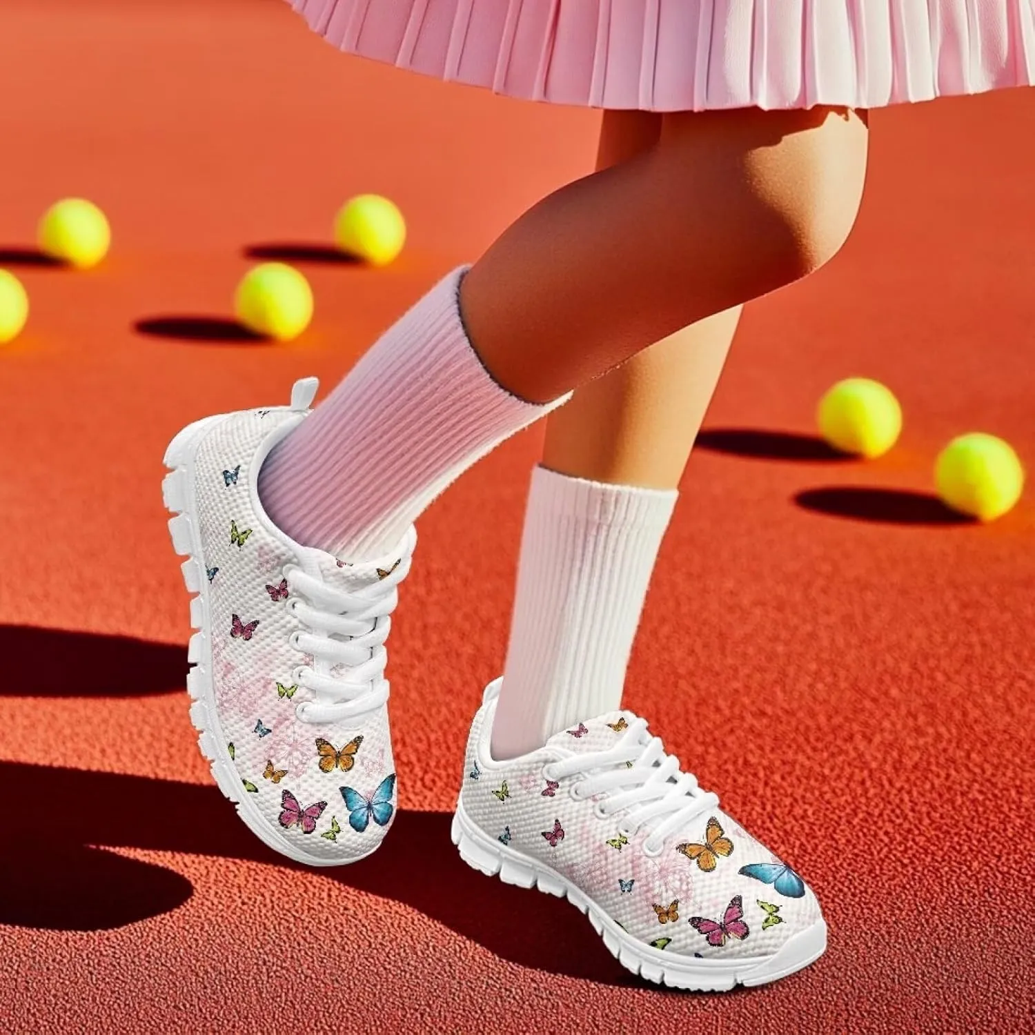 Children's Butterfly Sneaker Soft Lightweight Non-Slip Athletic Hiking Shoes for Big Kids Breathable Lace-Up Walking Sneaker for Litter Kids US 11-5