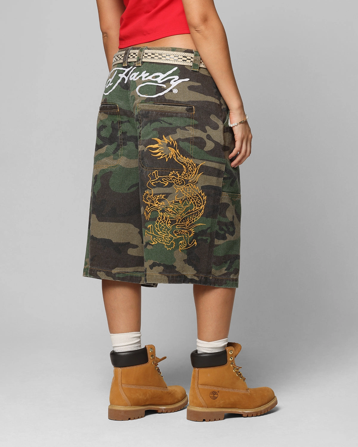 Ed Hardy Dragon Jorts Camo WrinkleFreeFabric Side Pockets