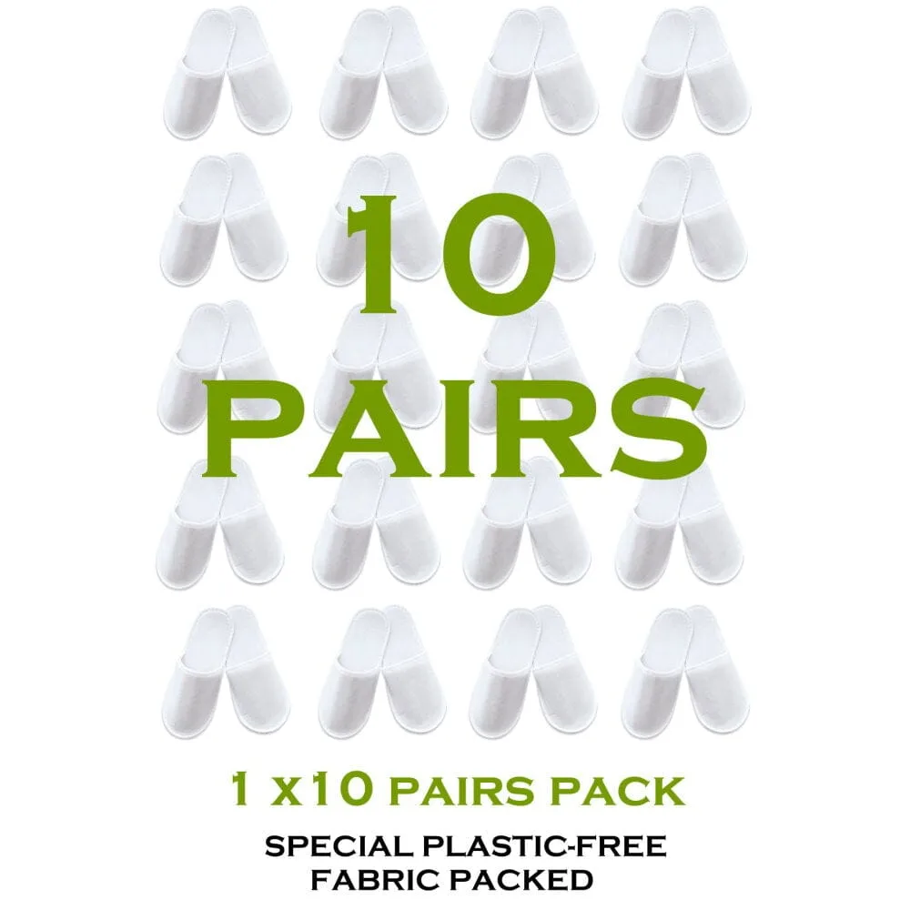 Chochili 10 Pairs Fabric Packed Non-Woven Disposable Hotel Slippers for Airbnb Spa Wedding Guests Adult Men Women Size 10-11, White