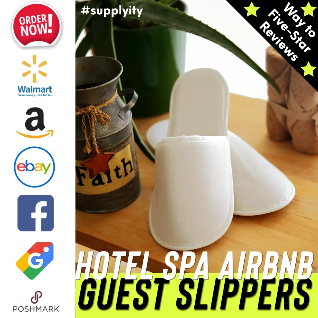 Chochili 10 Pairs Fabric Packed Non-Woven Disposable Hotel Slippers for Airbnb Spa Wedding Guests Adult Men Women Size 10-11, White