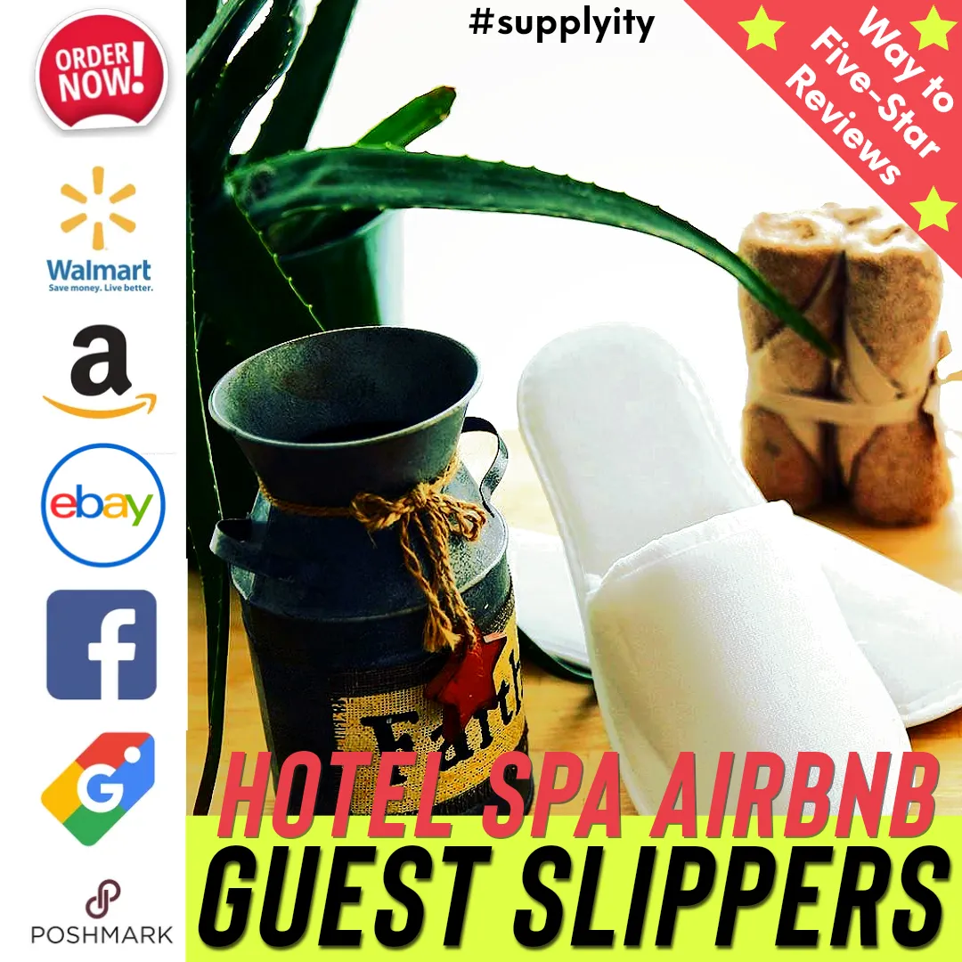 Chochili 10 Pairs Fabric Packed Non-Woven Disposable Hotel Slippers for Airbnb Spa Wedding Guests Adult Men Women Size 10-11, White