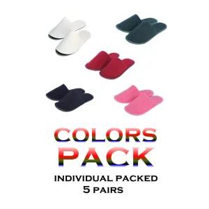 Chochili Color Mix 5 Pairs Fabric Packed Terry Cotton Disposable Hotel Slippers for Airbnb Spa Wedding Guests White Blue Green Black Red