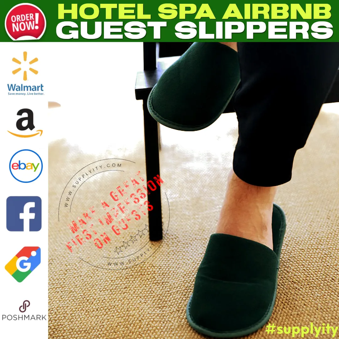 Chochili Green 10 Pairs Fabric Packed Terry Cotton Disposable Hotel Slippers for Airbnb Spa Wedding Guests Adult Men Women Size 10-11, Green