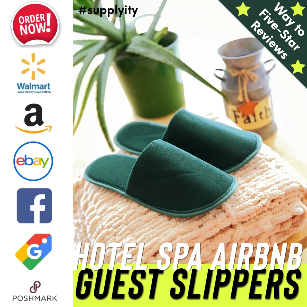 Chochili Green 10 Pairs Fabric Packed Terry Cotton Disposable Hotel Slippers for Airbnb Spa Wedding Guests Adult Men Women Size 10-11, Green