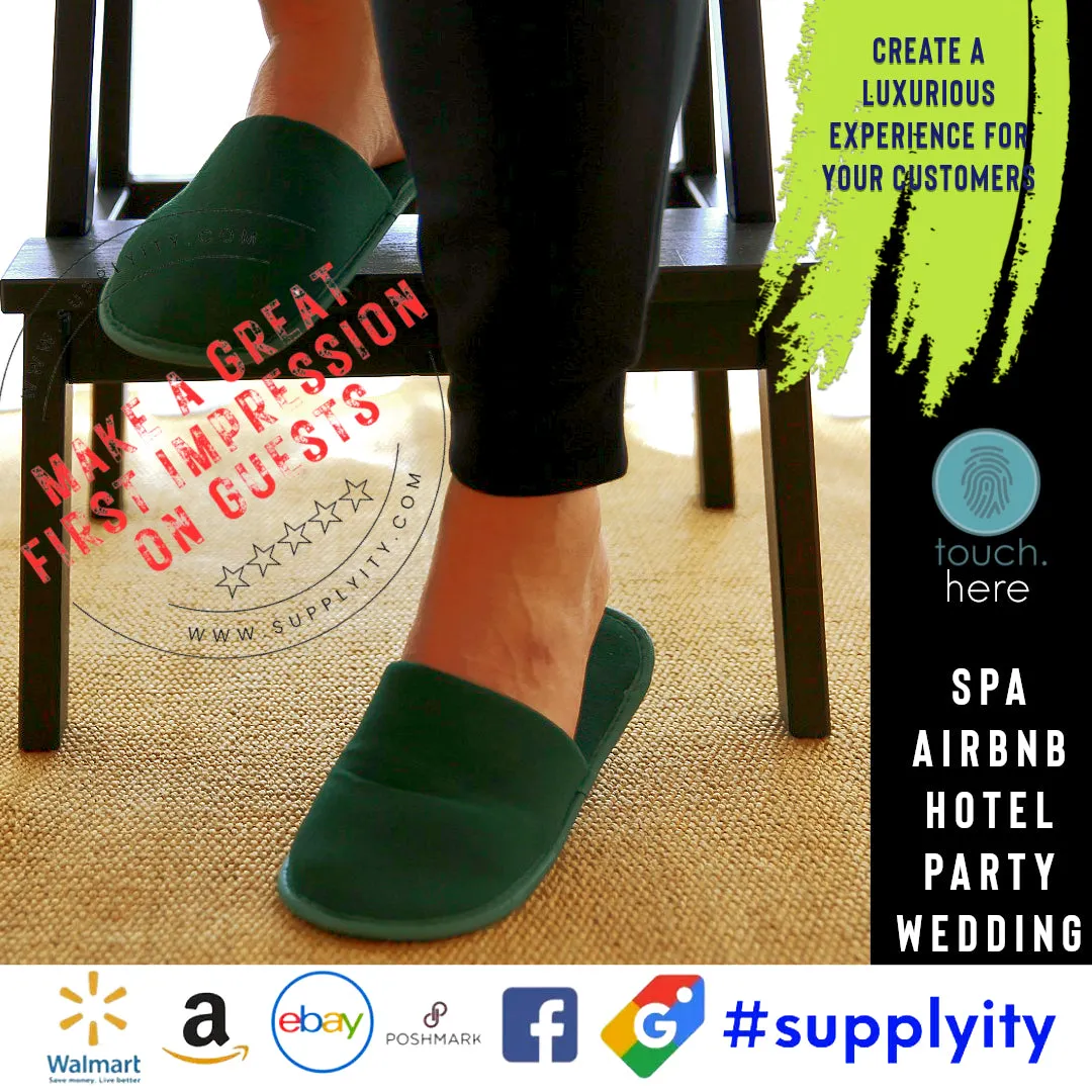 Chochili Green 10 Pairs Fabric Packed Terry Cotton Disposable Hotel Slippers for Airbnb Spa Wedding Guests Adult Men Women Size 10-11, Green