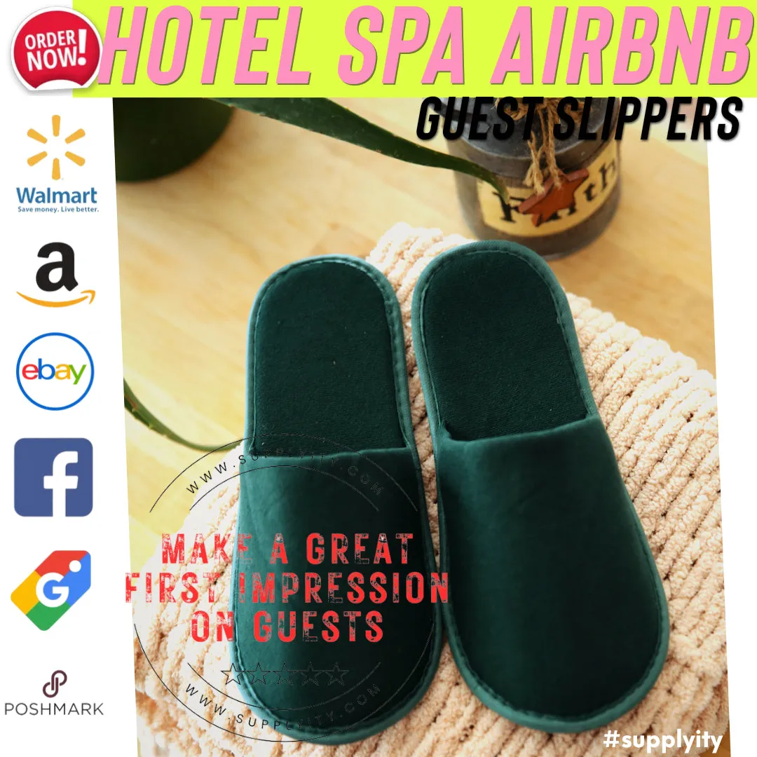 Chochili Green 10 Pairs Fabric Packed Terry Cotton Disposable Hotel Slippers for Airbnb Spa Wedding Guests Adult Men Women Size 10-11, Green