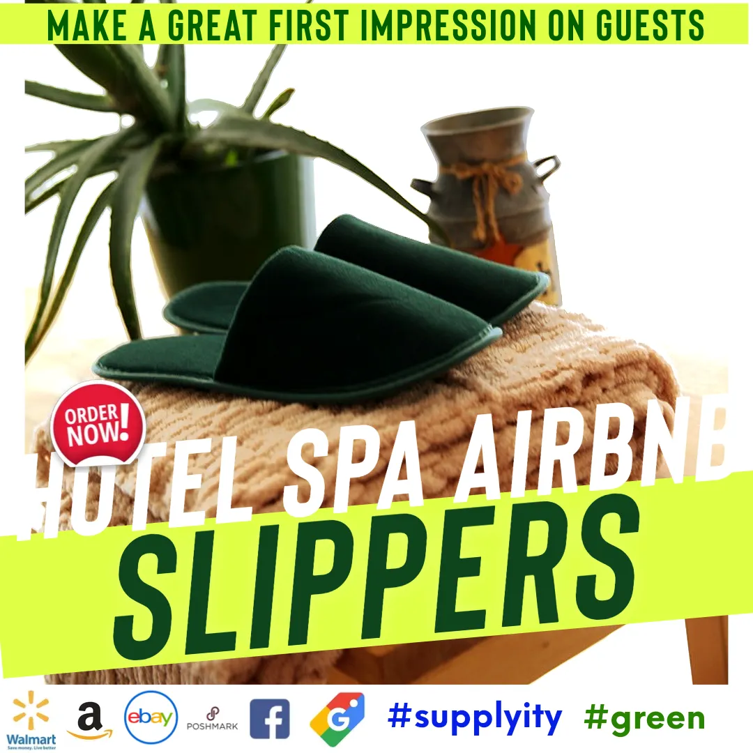 Chochili Green 10 Pairs Fabric Packed Terry Cotton Disposable Hotel Slippers for Airbnb Spa Wedding Guests Adult Men Women Size 10-11, Green