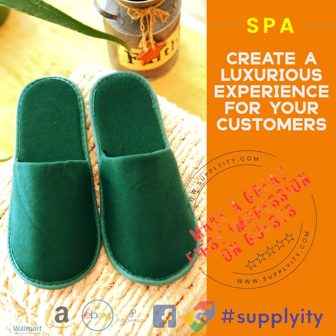 Chochili Green 10 Pairs Fabric Packed Terry Cotton Disposable Hotel Slippers for Airbnb Spa Wedding Guests Adult Men Women Size 10-11, Green