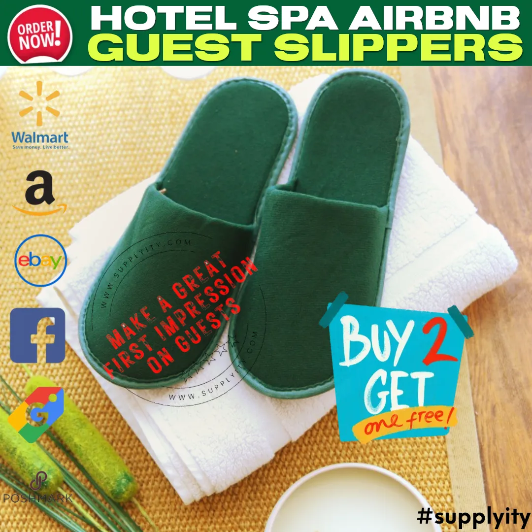 Chochili Green 10 Pairs Fabric Packed Terry Cotton Disposable Hotel Slippers for Airbnb Spa Wedding Guests Adult Men Women Size 10-11, Green
