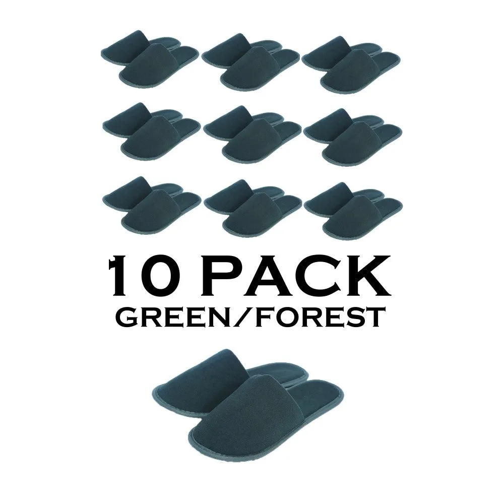 Chochili Green 10 Pairs Fabric Packed Terry Cotton Disposable Hotel Slippers for Airbnb Spa Wedding Guests Adult Men Women Size 10-11, Green
