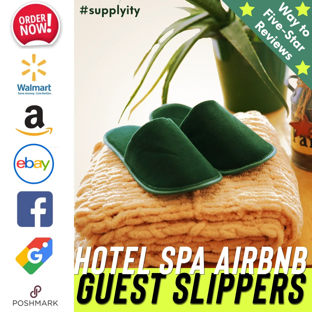 Chochili Green 10 Pairs Fabric Packed Terry Cotton Disposable Hotel Slippers for Airbnb Spa Wedding Guests Adult Men Women Size 10-11, Green