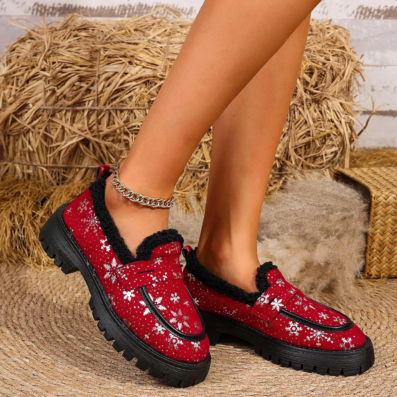 Christmas Women's Thick Bottomed Padded Footwear Fashion Casual Loafers Shoes for Women Casual Cork Wedge Sandals Women