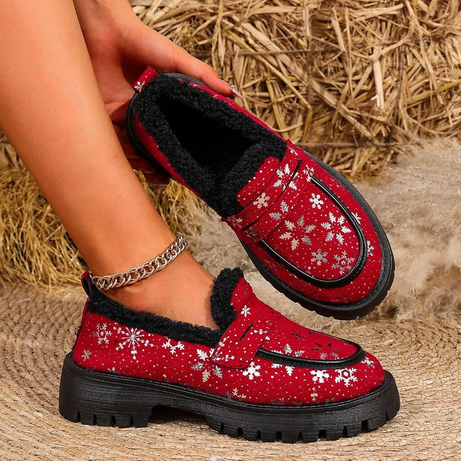Christmas Women's Thick Bottomed Padded Footwear Fashion Casual Loafers Shoes for Women Casual Cork Wedge Sandals Women