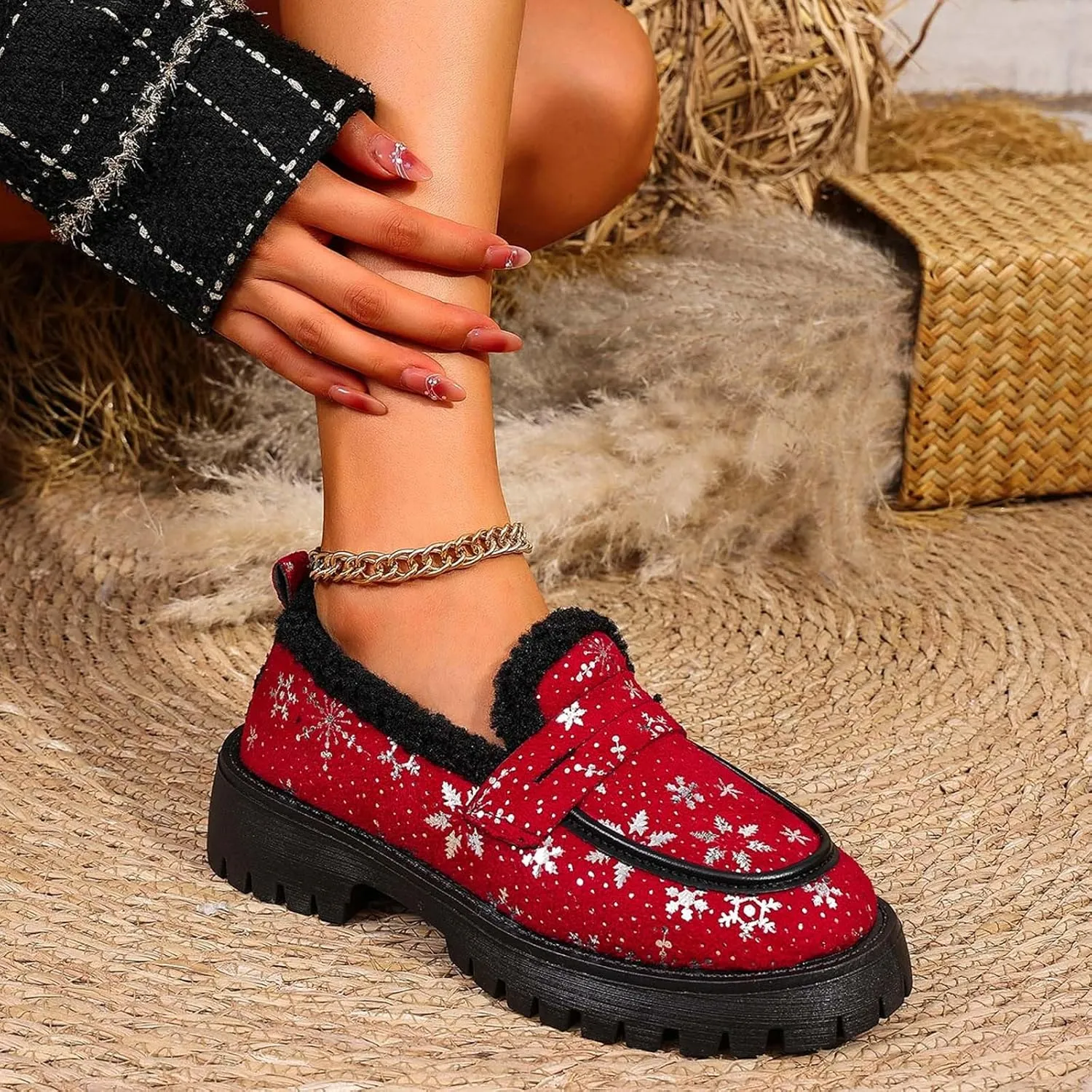 Christmas Women's Thick Bottomed Padded Footwear Fashion Casual Loafers Shoes for Women Casual Cork Wedge Sandals Women