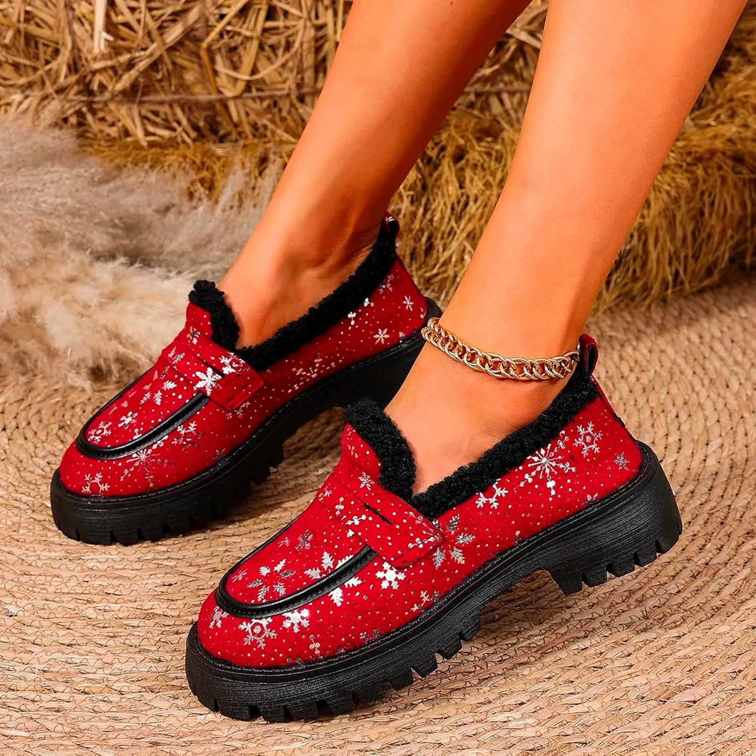 Christmas Women's Thick Bottomed Padded Footwear Fashion Casual Loafers Shoes for Women Casual Cork Wedge Sandals Women