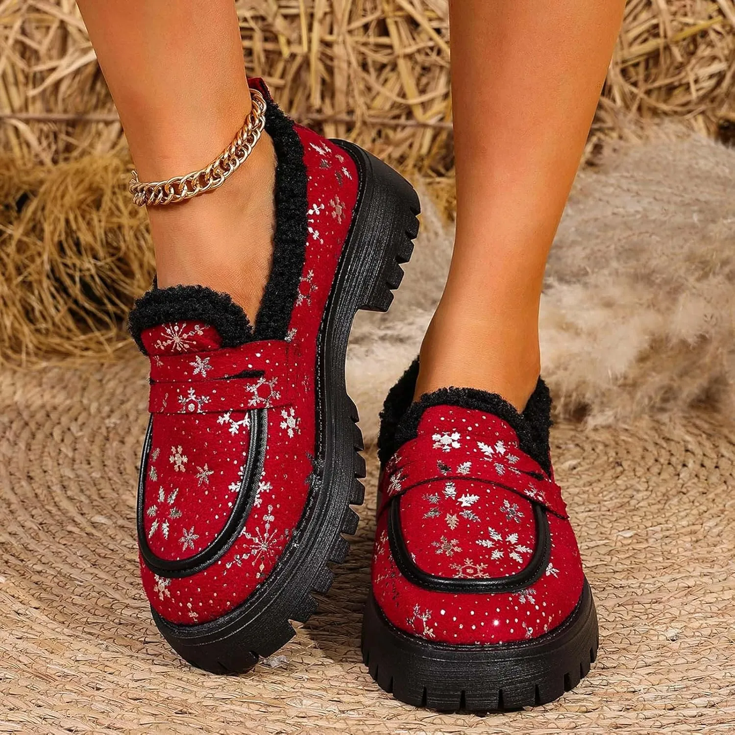 Christmas Women's Thick Bottomed Padded Footwear Fashion Casual Loafers Shoes for Women Casual Cork Wedge Sandals Women