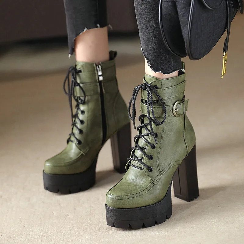 Chunky heels platform combat boots