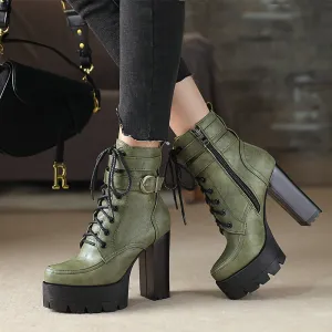 Chunky heels platform combat boots