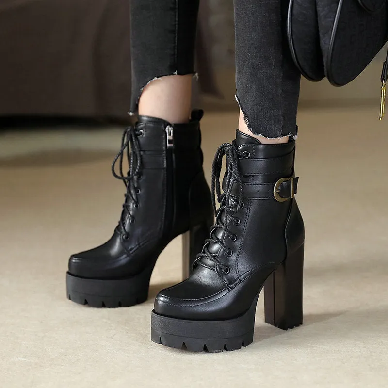 Chunky heels platform combat boots