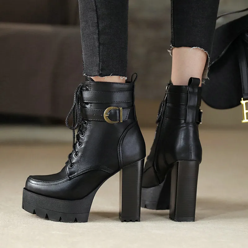 Chunky heels platform combat boots