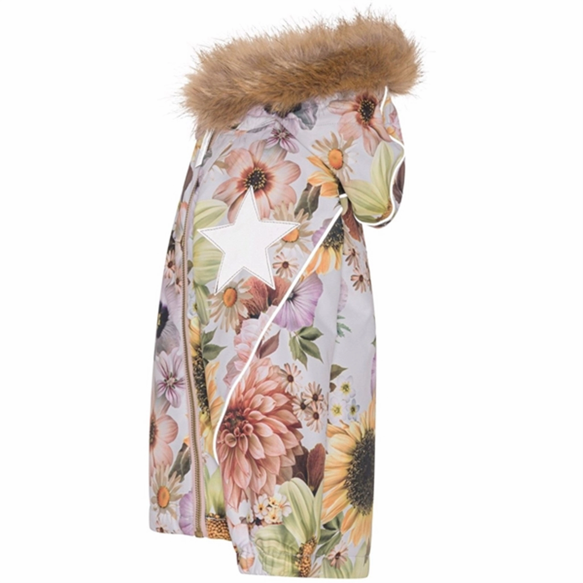 High Collar Windguard AbrasionResistant Surface Molo Retro Flowers Hopla Fur Jacket