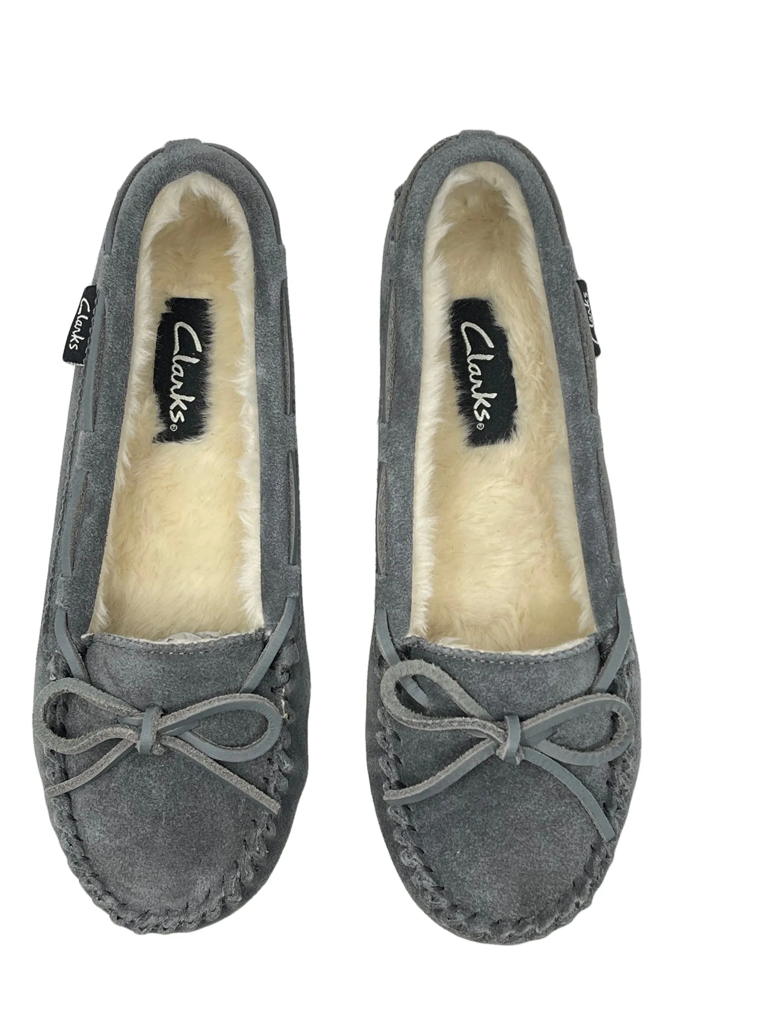 CLARKS Holly Indoor Outdoor Faux Fur Slippers Grey Crme (8, Grey Creme)