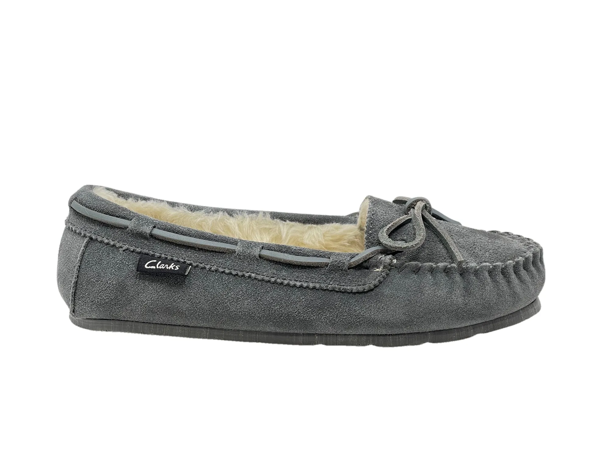 CLARKS Holly Indoor Outdoor Faux Fur Slippers Grey Crme (8, Grey Creme)