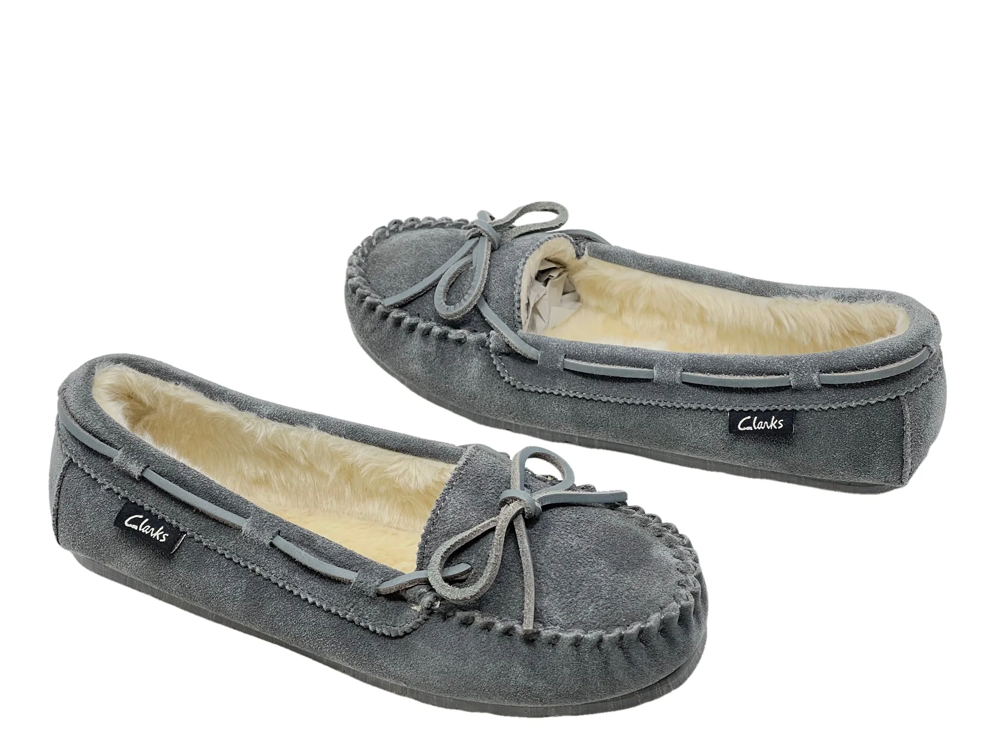 CLARKS Holly Indoor Outdoor Faux Fur Slippers Grey Crme (8, Grey Creme)