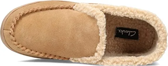 Clarks Men's Suede Leather Sherpa Lined Ankle Bootie Slippers - Indoor/Outdoor Slip-Ons - Comfy & Durable Ankle Boots with Plush Lining Padded Insole & Gripped Rubber Outsoles