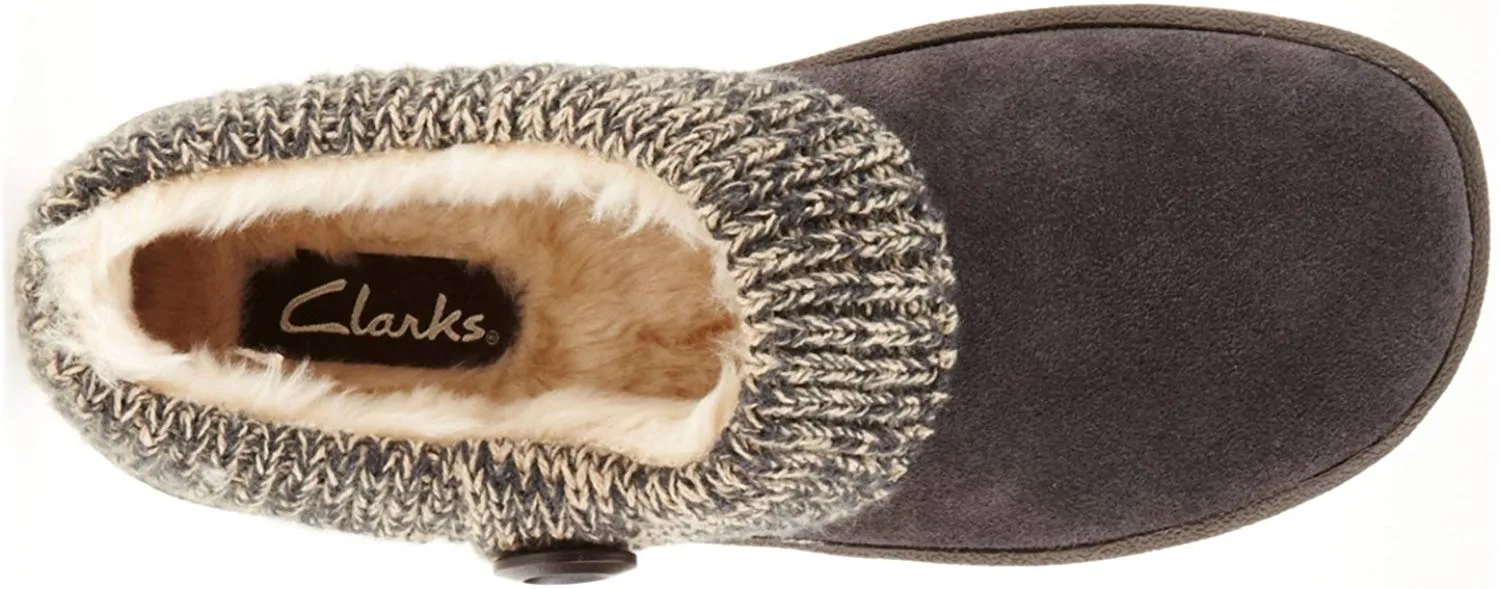Clarks Women's Knit Scuff Leather Slipper Mules Sweater Cuff Clog (9, Grey)