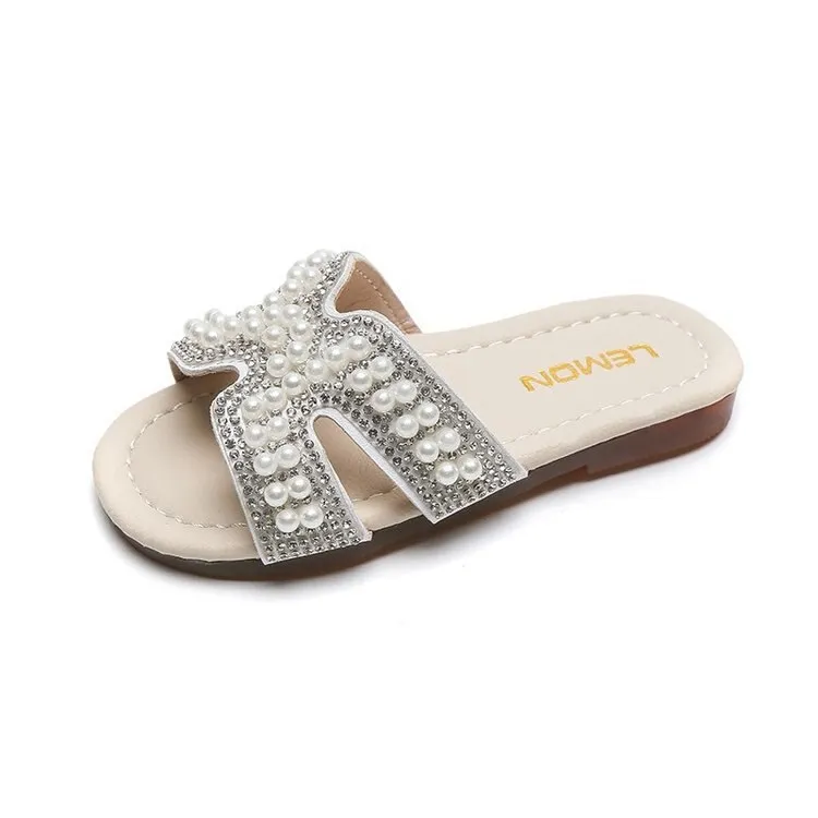 Classic Baby/Kids Girls Pearls Beading Summer Slippers
