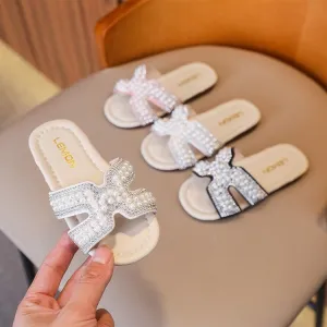 Classic Baby/Kids Girls Pearls Beading Summer Slippers