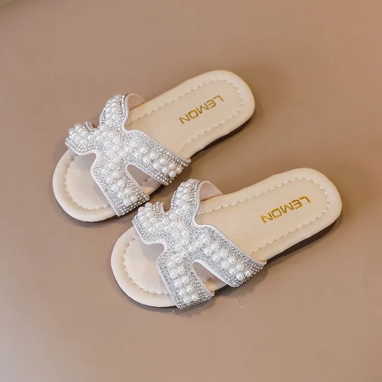Classic Baby/Kids Girls Pearls Beading Summer Slippers