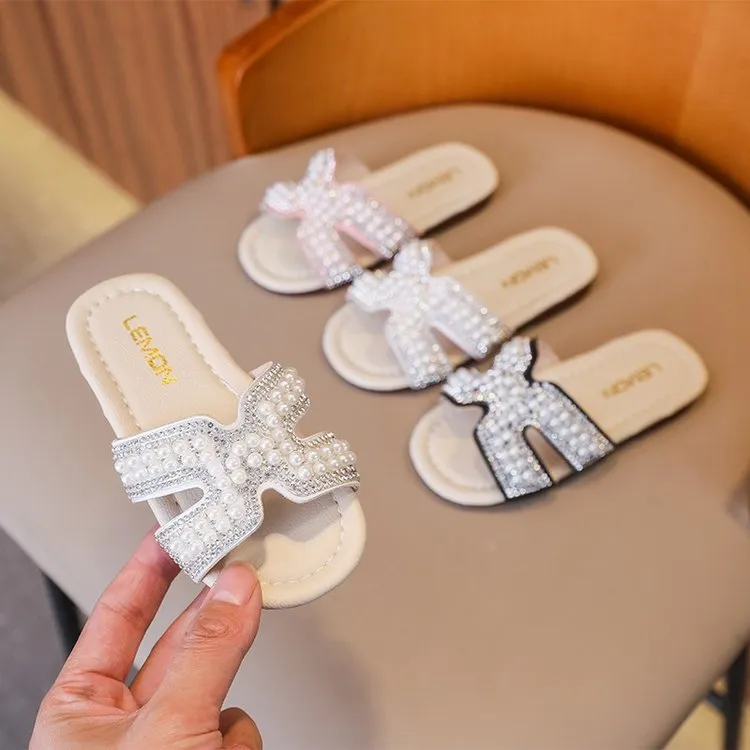 Classic Baby/Kids Girls Pearls Beading Summer Slippers