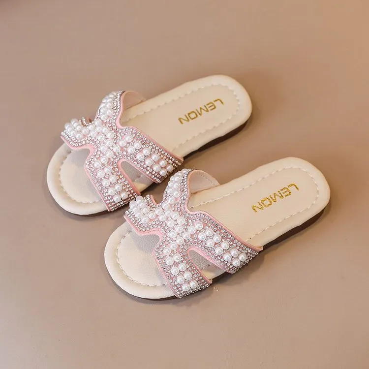 Classic Baby/Kids Girls Pearls Beading Summer Slippers