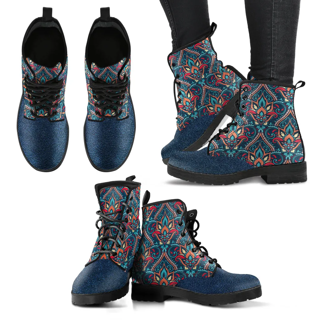 Classic Crown Two Tone Women's Combat Vegan Leather Boots