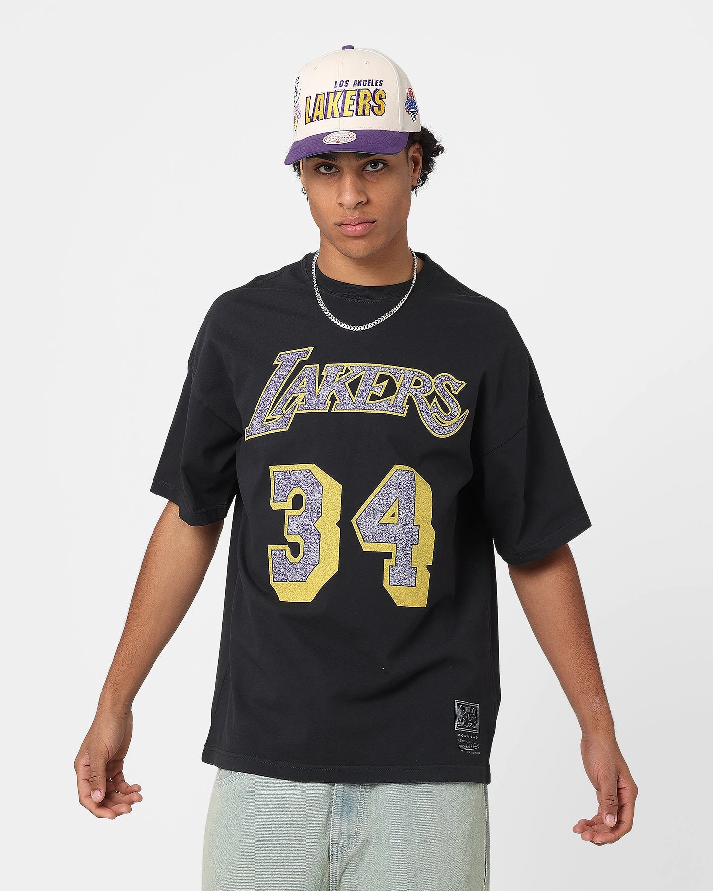 Layering Options Easygoing Design Mitchell & Ness Los Angeles Lakers Shaquille O'Neal N&N Oversized T-Shirt Faded Black