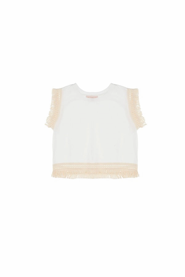 Anti Pill Surface Layered Neckline Please T-shirt MQ02030G38 off white